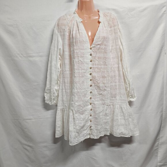 Zara Embroidered Boho Mini Dress Women Size XL White - Picture 3 of 11